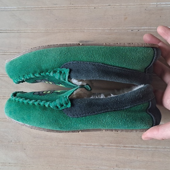 Lands' End Kids' Fuzzy Lined Suede Leather Moccasin Slippers Robot Design - Picture 7 of 10